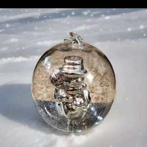 Hand Blown Clear Glass Silver Snowman Christmas Ornaments